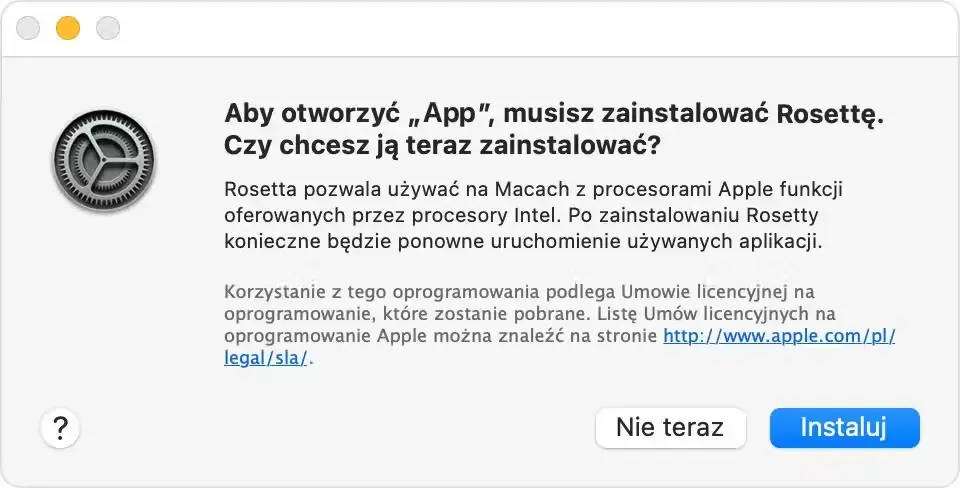 Powiadomienie dotyczące korzystania z Rosetty 2